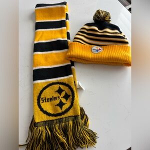 NFL Gear Pittsburgh Steelers Kids Yellow and Black Scarf and Beanie Set